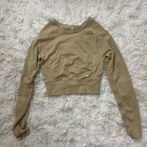 Beige Long Sleeve Workout Top